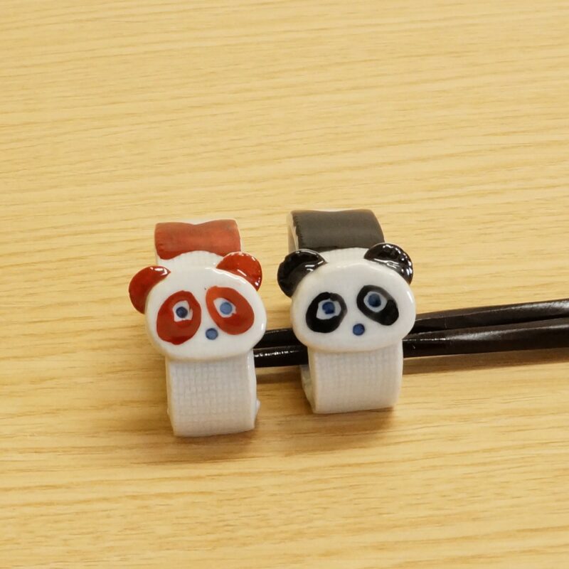 Handmade Japanese Panda Chopstick Rest Set – Hasami Ware Pottery, Cute Ring-Shaped Design